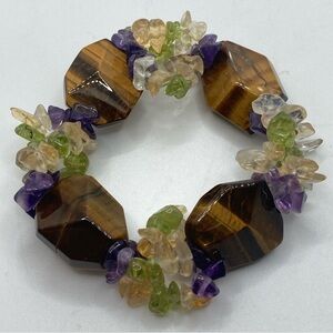 TIGERS Eye Amethyst Peridot Citrine Gem Stone Stretch Bracelet OS Real Stones